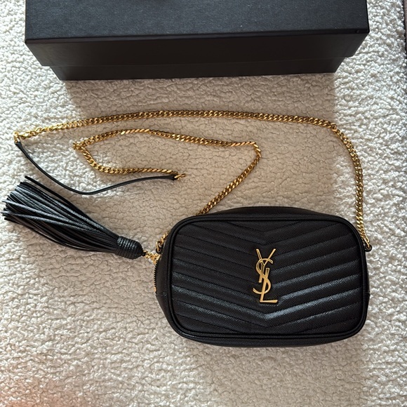 YSL Saint Laurent Lou Mini Quilted Textured-Leather Shoulder Bag / Gold Hardware - Picture 3 of 10